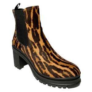 Prada Ocelot-Print Calf Hair Chelsea Boots EU 37.5 Chunky Heeled Animal Print